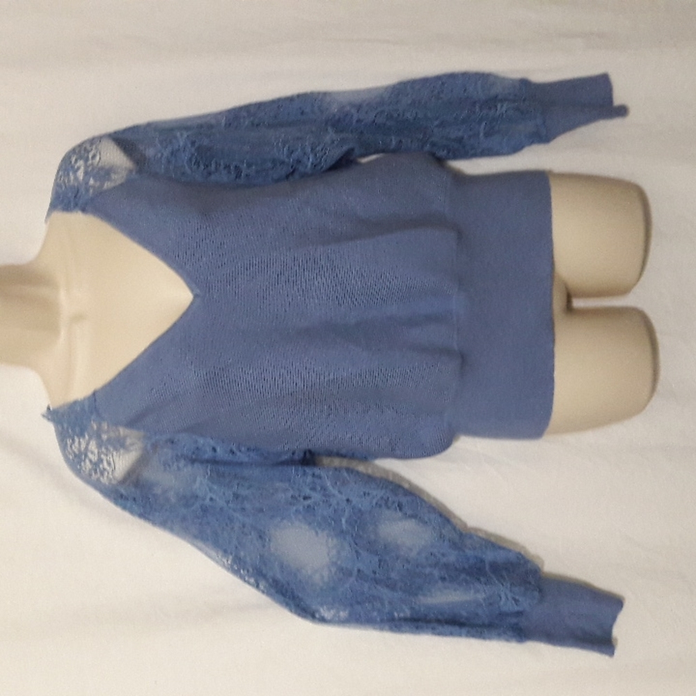 Women Sweater Size M Lace Knit Blue Trendy Viscose Blend Y2K